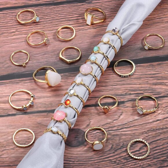 Vintage Crystal Ring Set 70 Pcs Boho Stackable Jewelry for Women - Picture 5 of 7